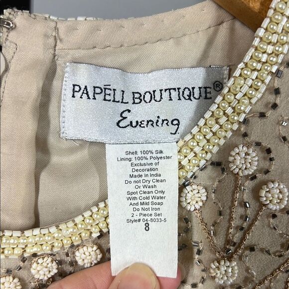 Papell Boutique Cream and Gold Embellished Crop Tank Top - Picture 8 of 8